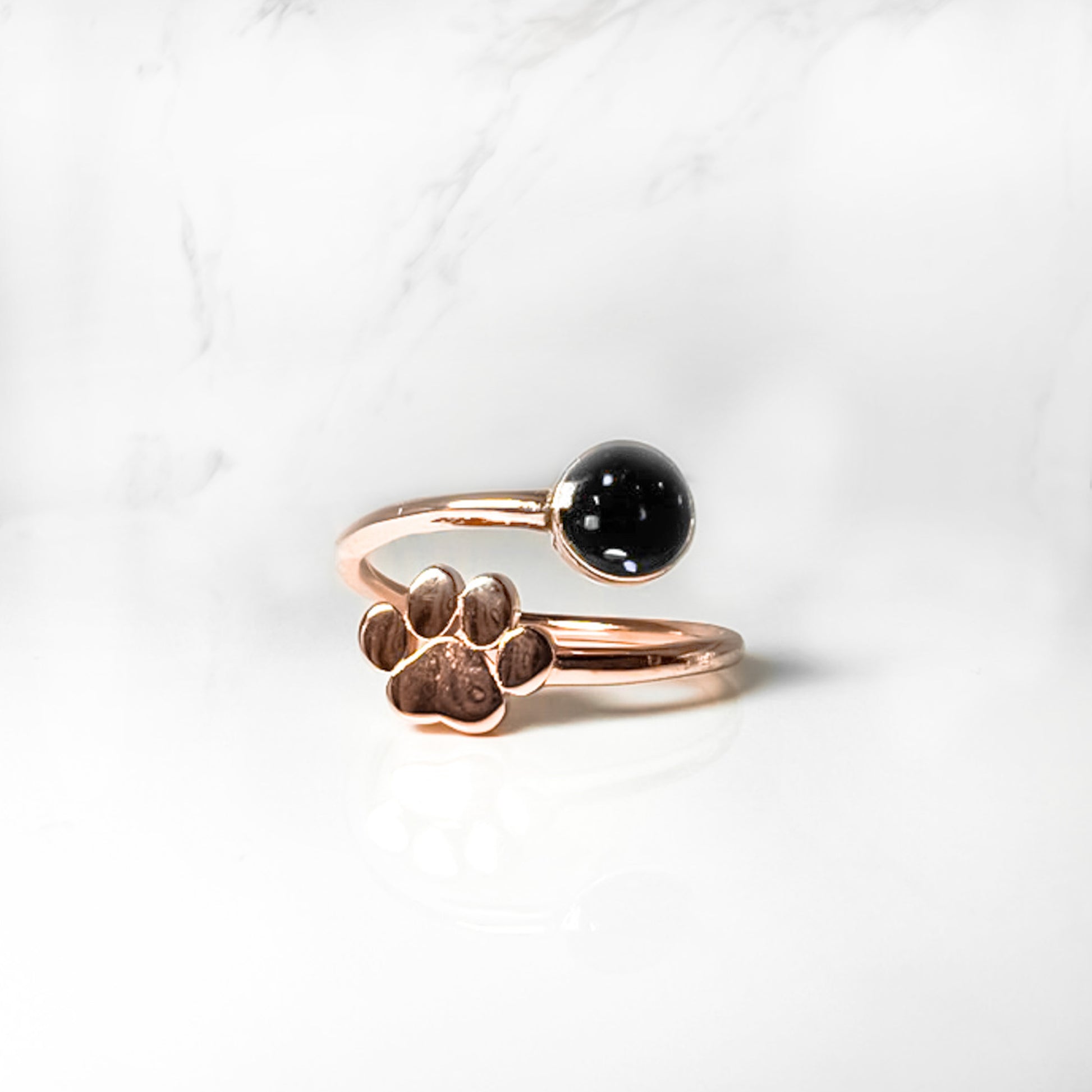 Custom Aria Ring with black fur inclusion, memorial keepsake jewelry in 925 sterling silver rose gold plated.