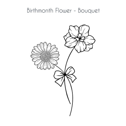 Example of a personalized birth flower bouquet featuring stem 2 with flowers for April and July, along with bow 3 for decoration.