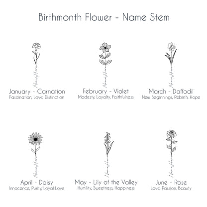 Birth flowers for January through June featuring customizable name stems for a personal touch in your engraving design.