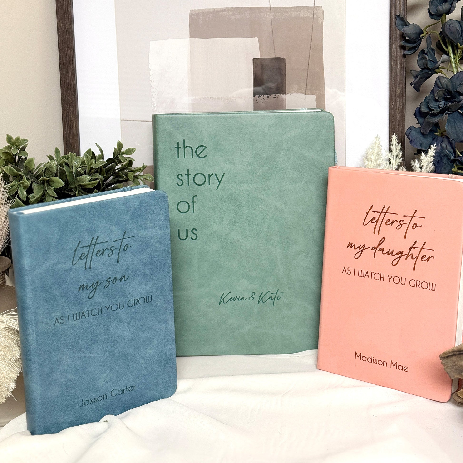 Customized leather journal in small and large sizes, with engravable options.
