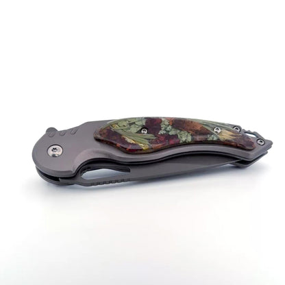 MTech Customizable Knife with a stainless steel drop point blade and personalized handle for custom inclusions.